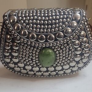 RAMLA Silver Studded Purse With Green Embellishment. NWOT